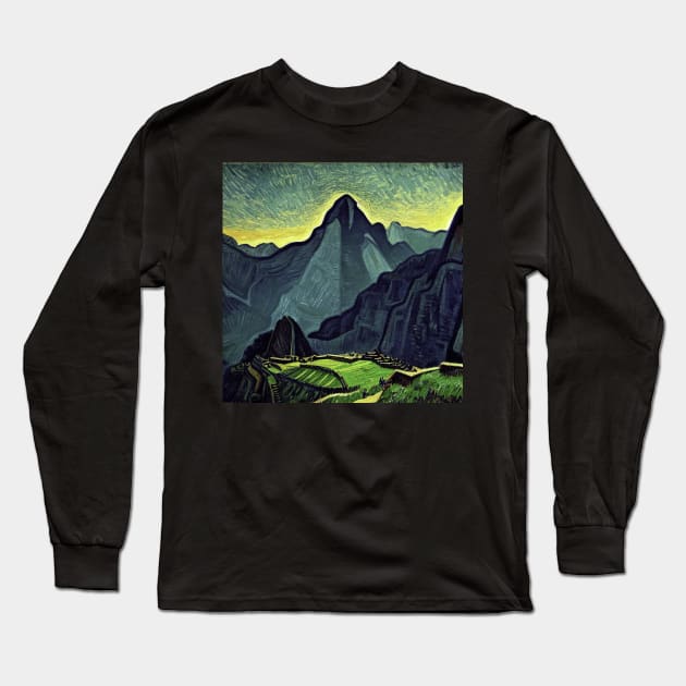 Machu Picchu in Van Gogh's style Long Sleeve T-Shirt by Classical